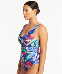 Sea Level Cabana Tank Style D-DD Cup Shirred One Piece Swimsuit- Royal Swim 