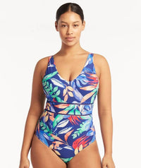 Sea Level Cabana Tank Style D-DD Cup Shirred One Piece Swimsuit- Royal Swim 