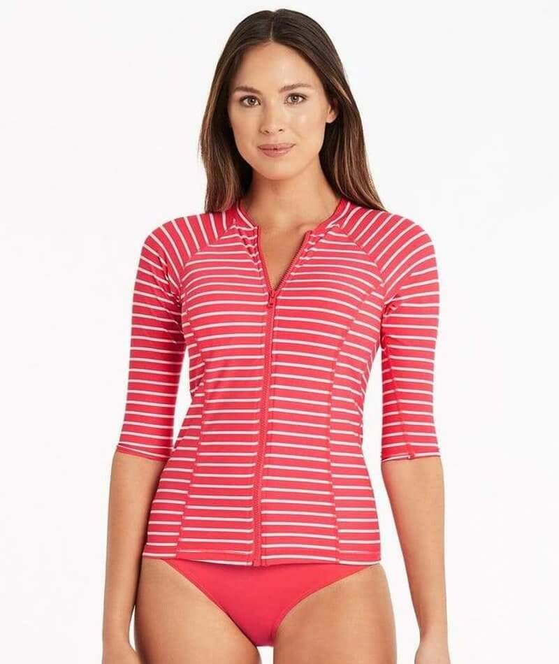 Sea Level Chamarel 3/4 Sleeve B-DD Cup Rash Vest - Full Zipper - Coral Swim 8 Coral 