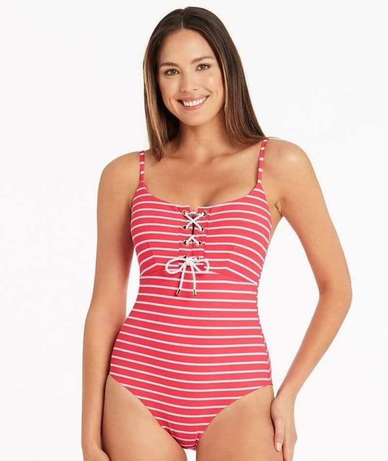 Sea Level Chamarel Lace Up Bralette One Piece Swimsuit - Coral Swim 8 Coral 