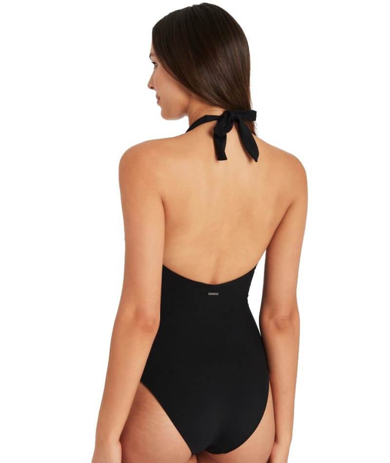 Sea Level Dark Romance Bonded Belt Plunge One Piece Swimsuit - Black Swim 