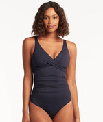 Sea Level Eco Essentials Cross Front A-DD Cup One Piece Swimsuit - Night Sky Navy Swim 