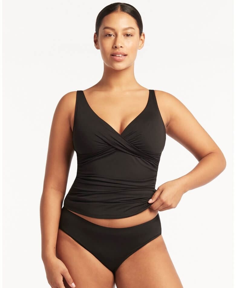 Sea Level Eco Essentials Cross Front Singlet Top - Black Swim 