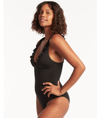 Sea Level Eco Essentials Frill One Piece Swimsuit - Black Swim 