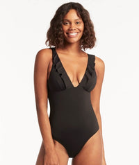 Sea Level Eco Essentials Frill One Piece Swimsuit - Black Swim 