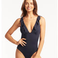 Sea Level Eco Essentials Frill One Piece Swimsuit - Night Sky