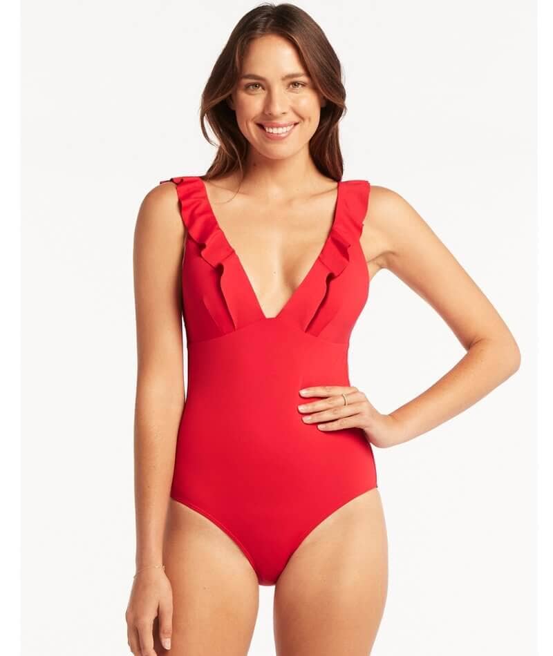 Sea Level Eco Essentials Frill One Piece Swimsuit - Red - Curvy