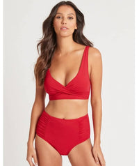 Sea Level Eco Essentials Gathered Side High Waist Bikini Brief - Red Swim 