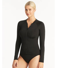 Sea Level Eco Essentials Long Sleeve Rash Vest - Full Zipper - Black Swim 