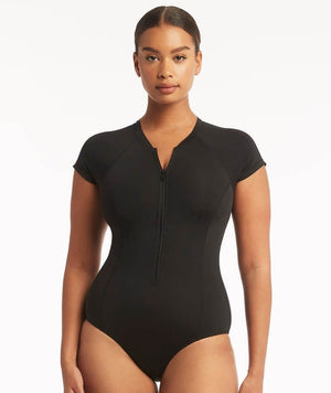 Sea Level Eco Essentials Short Sleeve B-DD Cup One Piece Swimsuit - Black Swim 