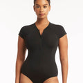 Sea Level Eco Essentials Short Sleeve A-DD Cup One Piece Swimsuit - Black