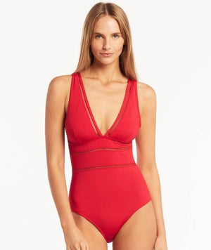 Sea Level Eco Essentials Spliced One Piece Swimsuit - Red Swim 