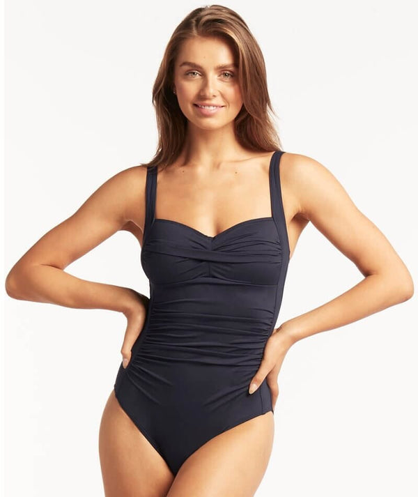 Sea Level Eco Essentials Cross Front A-DD Cup One Piece Swimsuit - Night  Sky Navy