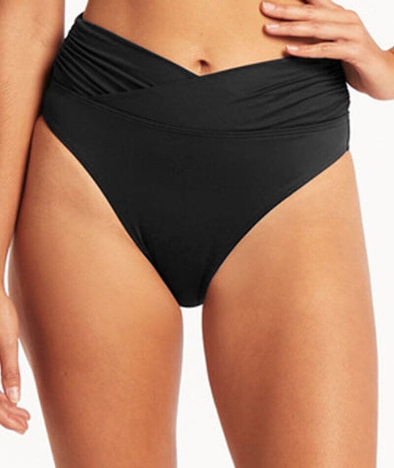 Sea Level Eco Essentials Wrap High Waist Brief - Black Swim 