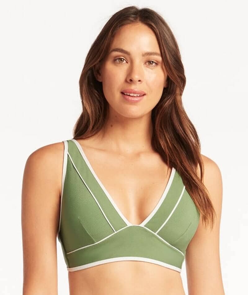 Sea Level Elite Panelled Square Neck Bikini Top - Olive - Curvy Bras