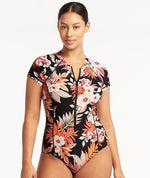 Sea Level Escape Short Sleeve A-DD Cup One Piece Swimsuit - Black Swim 