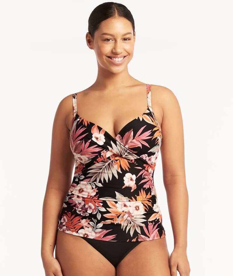 Sea Level Escape Twist Front DD-E Cup Singlet Top - Black Swim 