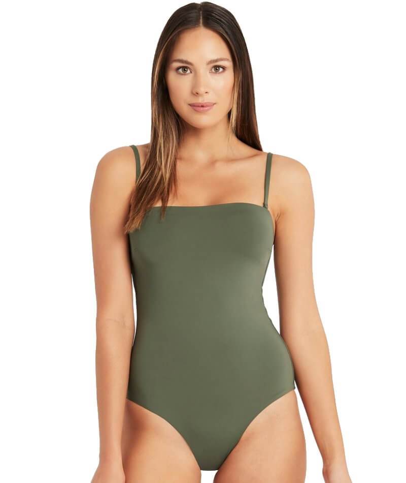 Sea Level Eco Essentials Bandeau One Piece Swimsuit Khaki Curvy