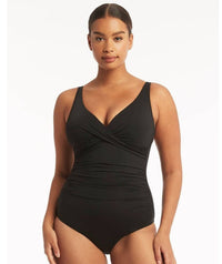 Sea Level Essentials Cross Front B-DD Cup One Piece Swimsuit - Black Swim 