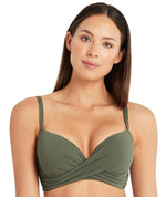 Sea Level Essentials Cross Front Moulded Underwire D-DD Cup Bikini Top - Khaki Swim 