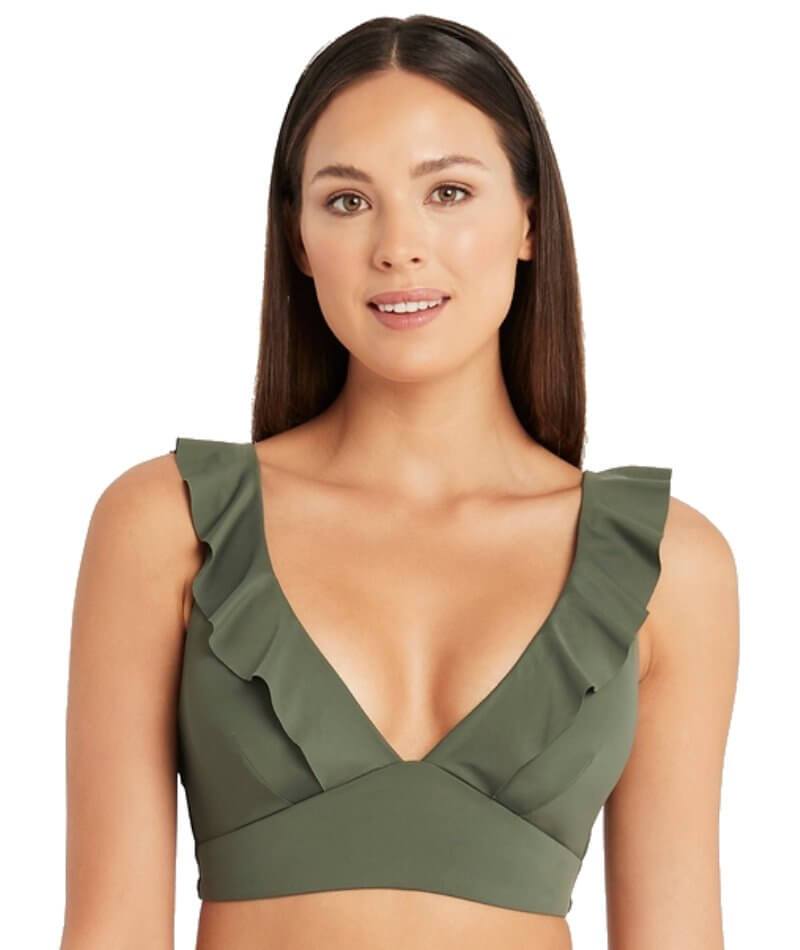 Sea Level Essentials Frill Bikini Top - Khaki Swim 