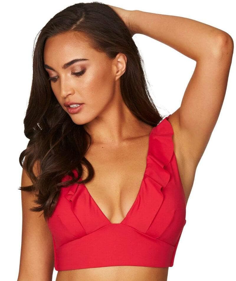 Sea Level Essentials Frill Bikini Top - Red Swim 