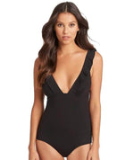 Sea Level Essentials Frill One Piece Swimsuit - Black Swim 8 