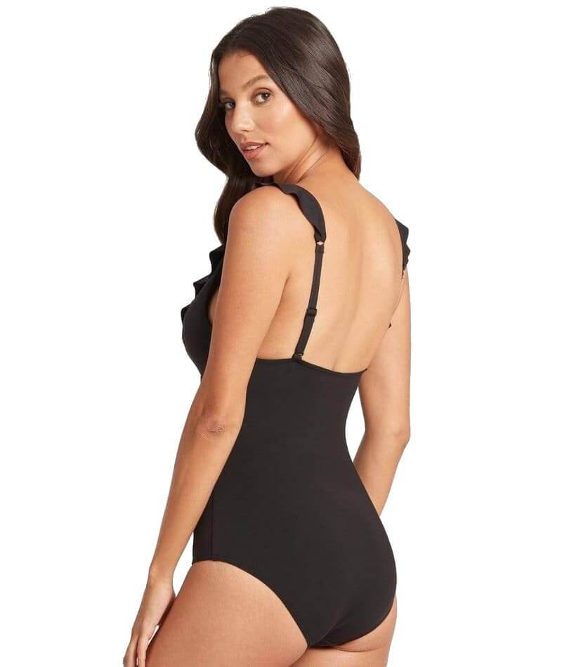 Sea Level Essentials Frill One Piece Swimsuit - Black Swim 