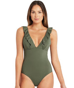 Sea Level Essentials Frill One Piece Swimsuit - Khaki Swim 