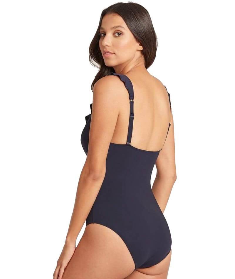 Sea Level Essentials Frill One Piece Swimsuit - Night Sky Navy Swim 