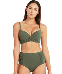 Sea Level Essentials Gathered Side High Waist Brief - Khaki Swim 