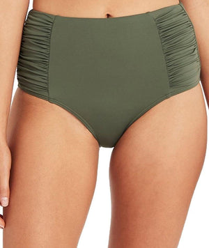 Sea Level Essentials Gathered Side High Waist Brief - Khaki Swim 