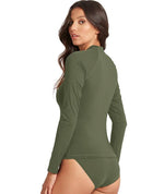 Sea Level Essentials Long Sleeved Rash Vest - Full Zipper - Khaki Swim 