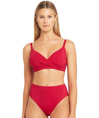 Sea Level Essentials Retro High Waist Bikini Brief - Red Swim 