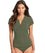 Sea Level Essentials Short Sleeved B-DD Cup Rash Vest - Full Zipper - Khaki Swim 