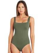 Sea Level Essentials Square Neck One Piece Swimsuit - Khaki Swim 