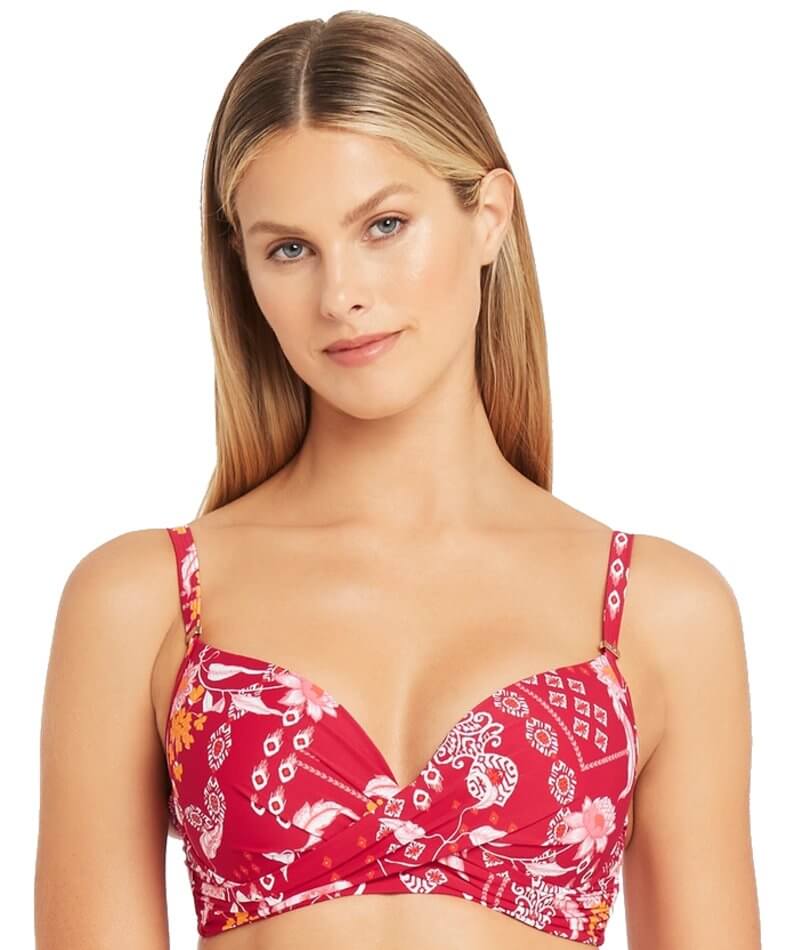 Sea Level Jardin Cross Front Moulded Underwire D-DD Cup Bikini Top - Red Swim 