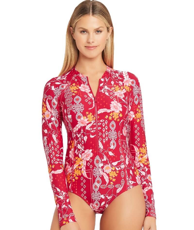 Sea Level Jardin Long Sleeve B-DD Cup One Piece Swimsuit - Red Swim 