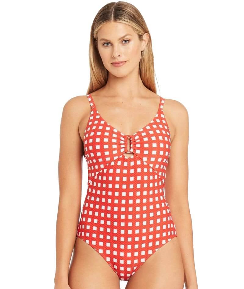 Sea Level Le Damier Bralette One Piece Swimsuit - Orange Swim 