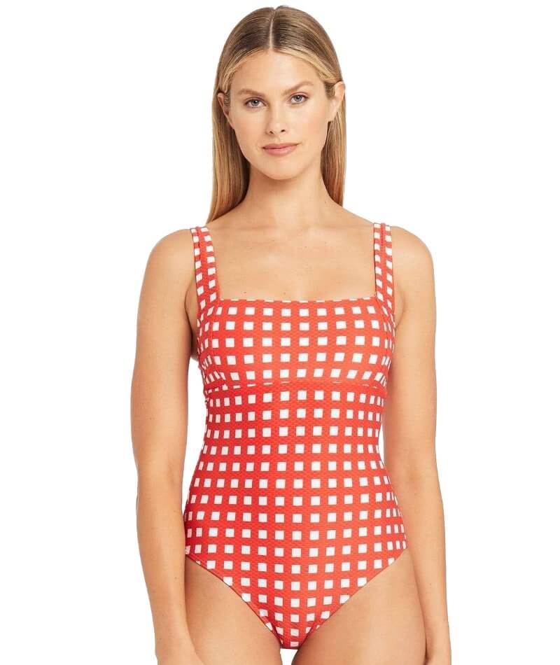 Sea Level Le Damier Square Neck One Piece Swimsuit - Orange Swim 