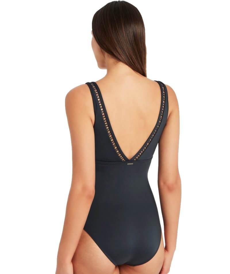 Sea Level Lola Shimmer Cross Front A-DD Cup Spliced One Piece Swimsuit - Charcoal Swim 