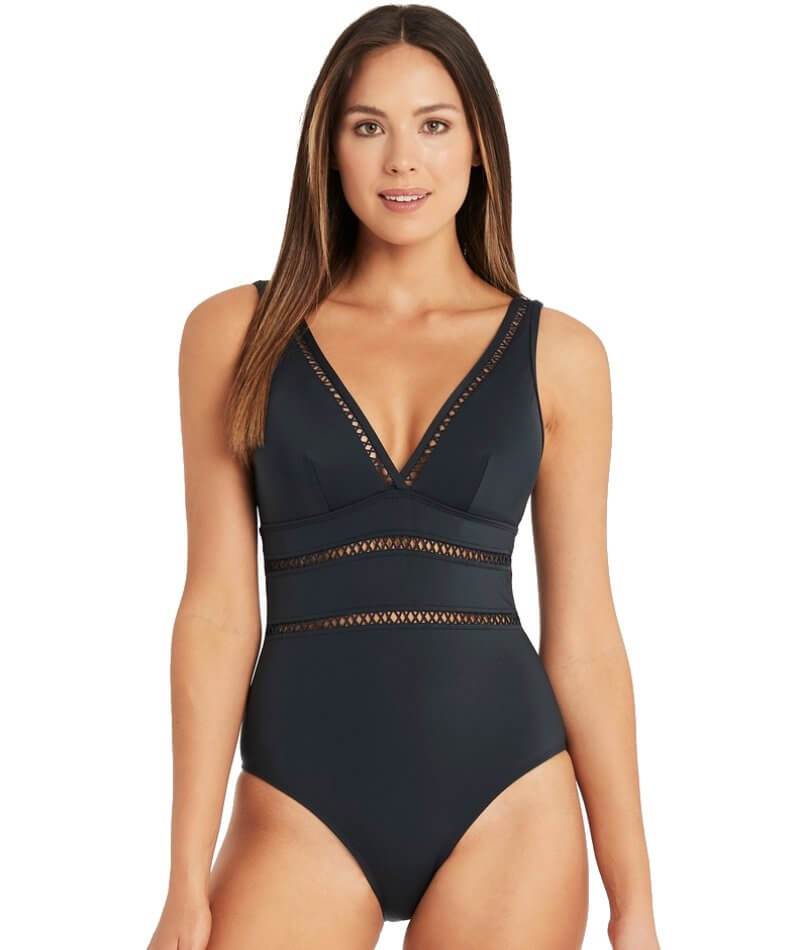 Sea Level Lola Shimmer Cross Front A-DD Cup Spliced One Piece Swimsuit - Charcoal Swim 