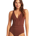 Sea Level Lola Shimmer Spliced Plunge with Ladder Lace One Piece Swimsuit - Cinnamon