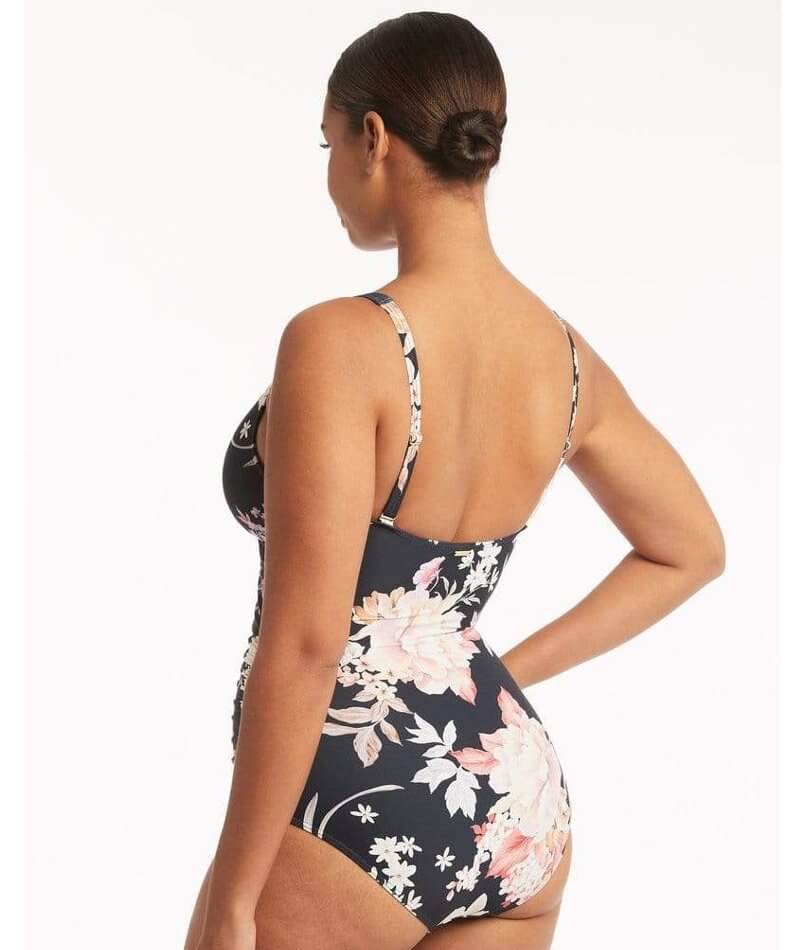 Sea Level Martini Cross Front Multifit One Piece Swimsuit - Black Floral Swim 