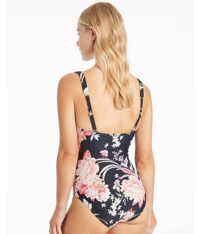 Sea Level Martini Longline One Piece Swimsuit - Black Floral Swim 