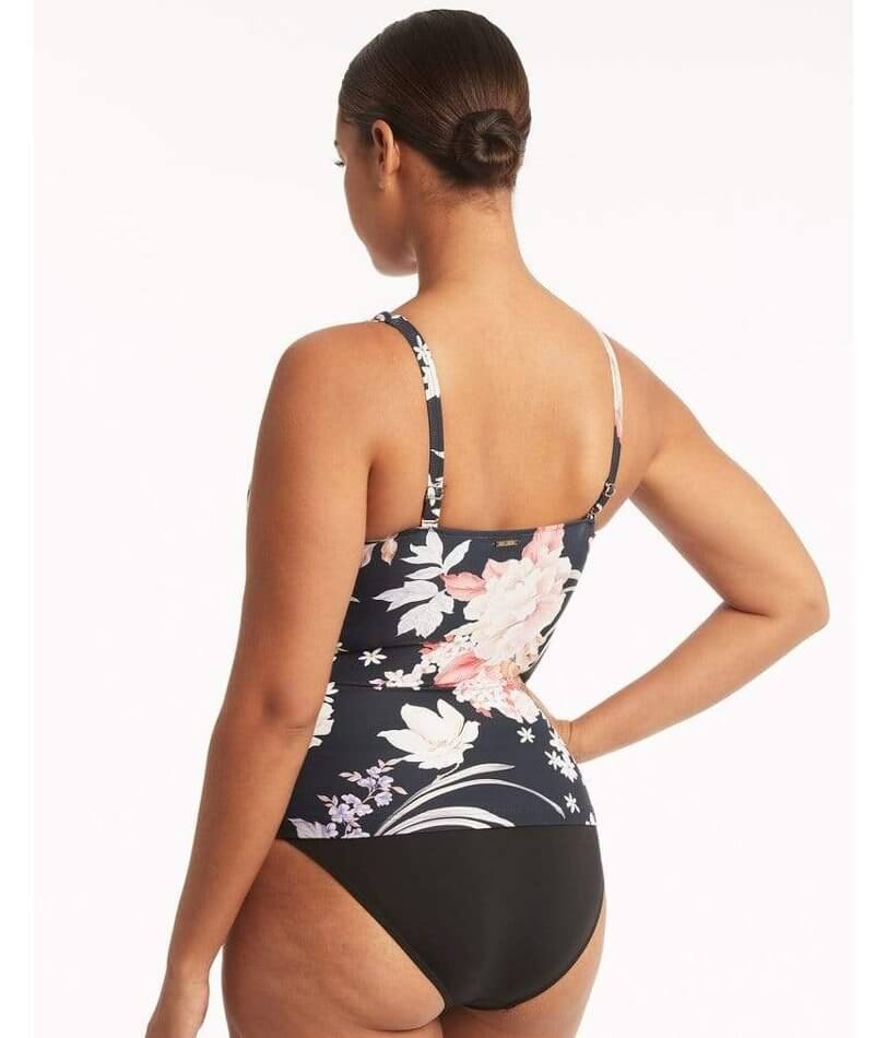 Sea Level Martini Twist Front DD-E Cup Takini Top - Black Floral Swim 