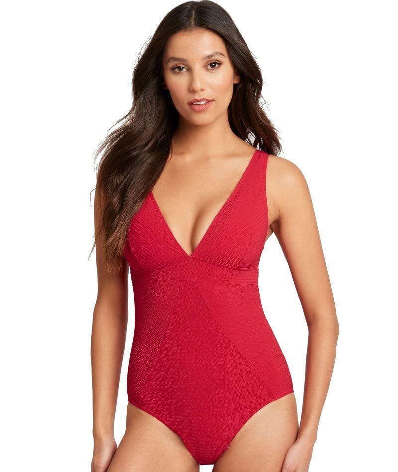 Sea Level Messina Panel Line B DD Cup One Piece Swimsuit Red Curvy