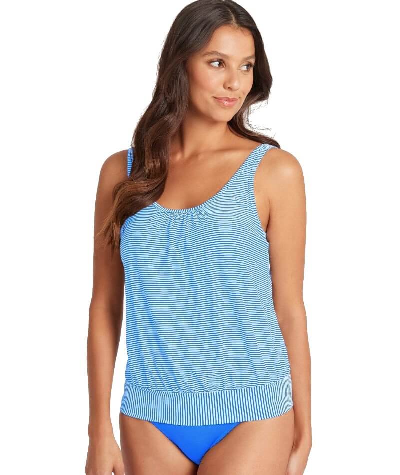 Sea Level Positano Stripe Blouson Tank Singlet Top - Azure Swim 