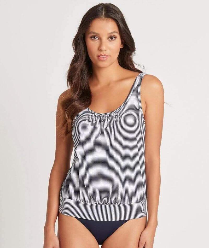 Sea Level Positano Stripe Blouson Tank Singlet Top - Night Sky Swim 