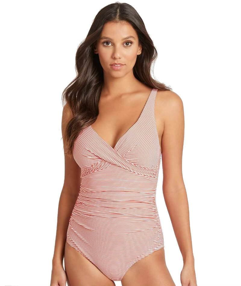 Sea Level Positano Stripe Cross Front B-DD Cup One Piece Swimsuit - Orange Swim 